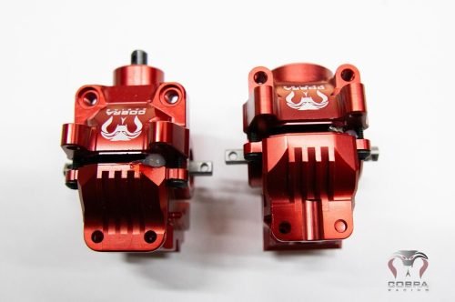 Cobra Racing Red Aluminum Front + Rear Differentials COMPLETE for Traxxas Slash Rustler 4x4