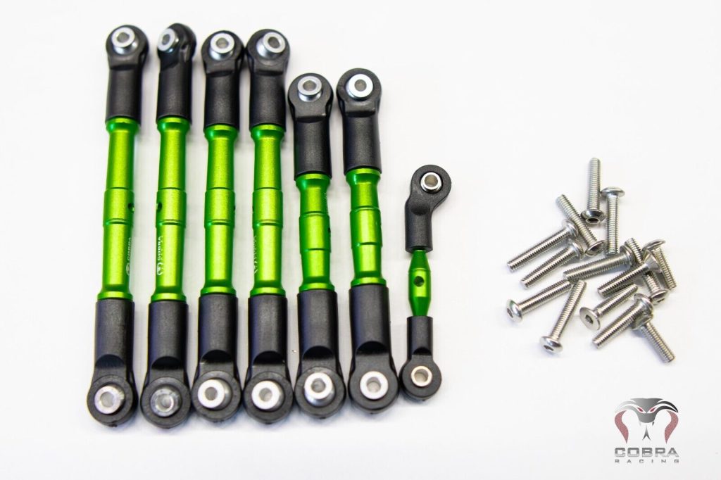 Traxxas Slash 4x4 LCG Green Aluminum Turnbuckles / Tie Rods FULL SET 4WD 4x4
