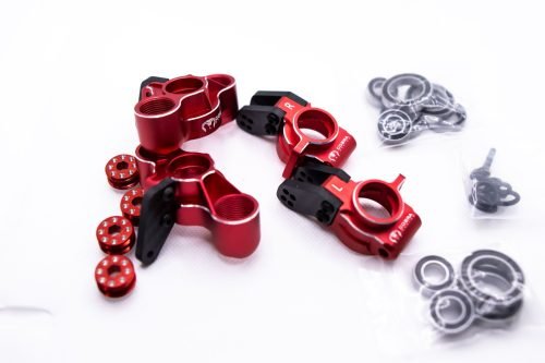 Arrma 6S Aluminum Knuckles & Hubs – 7075-T6 + Carbon Fiber Set (Red)
