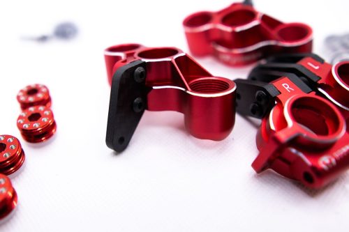 Arrma 6S Aluminum Knuckles & Hubs – 7075-T6 + Carbon Fiber Set (Red)