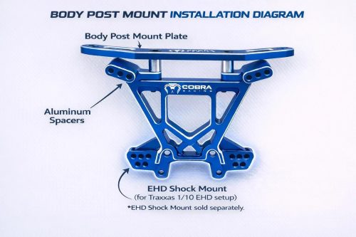 Cobra Racing EHD Body Post Mount Plate – Traxxas 4x4 | 7075-T6 Aluminum - Blue - Installation Diagram