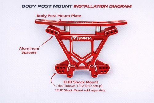 Cobra Racing EHD Body Post Mount Plate – Traxxas 4x4 | 7075-T6 Aluminum - Installation Diagram